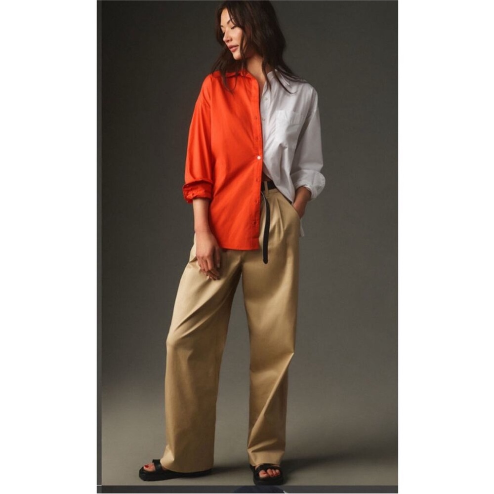 Maeve Anthropology Colorblock Button-Up Shirt in Orange White 100% cotton - Picture 2 of 8